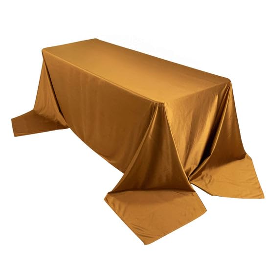 Tableclothsfactory Shimmer Gold Premium Scuba Rectangle Tablecloth, Wrinkle Free Seamless Polyester Tablecloth - 90"x156" - Image 3