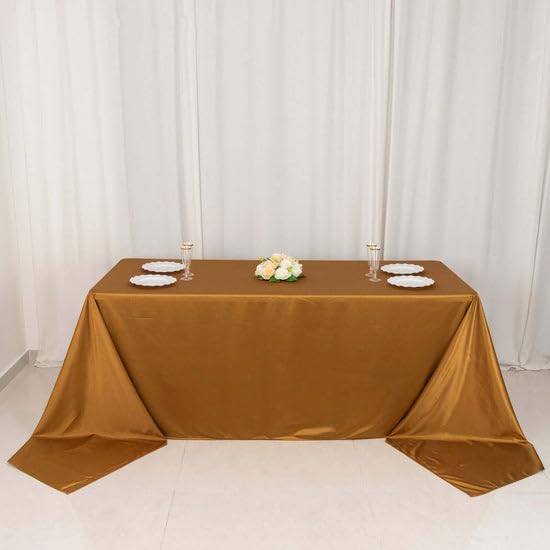 Tableclothsfactory Shimmer Gold Premium Scuba Rectangle Tablecloth, Wrinkle Free Seamless Polyester Tablecloth - 90"x156" - Image 4