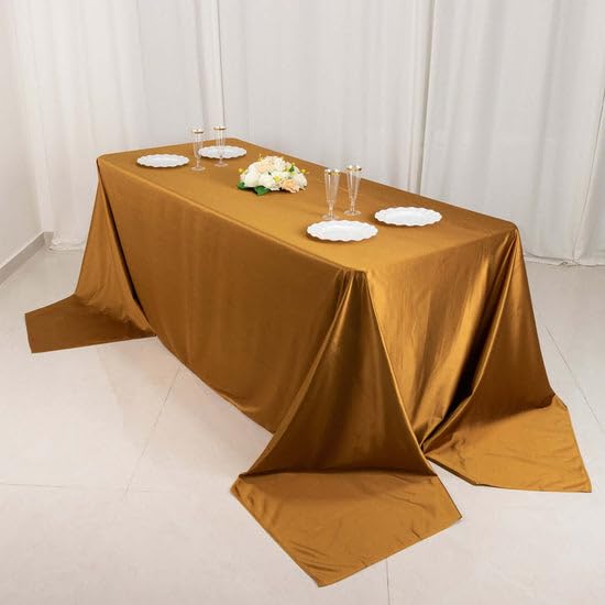 Tableclothsfactory Shimmer Gold Premium Scuba Rectangle Tablecloth, Wrinkle Free Seamless Polyester Tablecloth - 90"x156" - Image 5