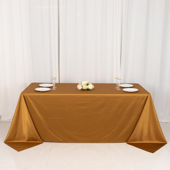 Tableclothsfactory Shimmer Gold Premium Scuba Rectangle Tablecloth, Wrinkle Free Seamless Polyester Tablecloth - 90"x132" - Image 5