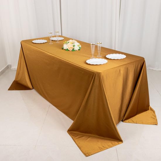 Tableclothsfactory Shimmer Gold Premium Scuba Rectangle Tablecloth, Wrinkle Free Seamless Polyester Tablecloth - 90"x132" - Image 6