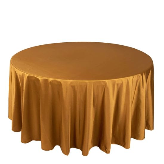 Tableclothsfactory Shimmer Gold Premium Scuba Round Tablecloth, Wrinkle Free Seamless Polyester Tablecloth - 120" - Image 3