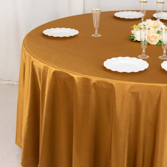 Tableclothsfactory Shimmer Gold Premium Scuba Round Tablecloth, Wrinkle Free Seamless Polyester Tablecloth - 120" - Image 4