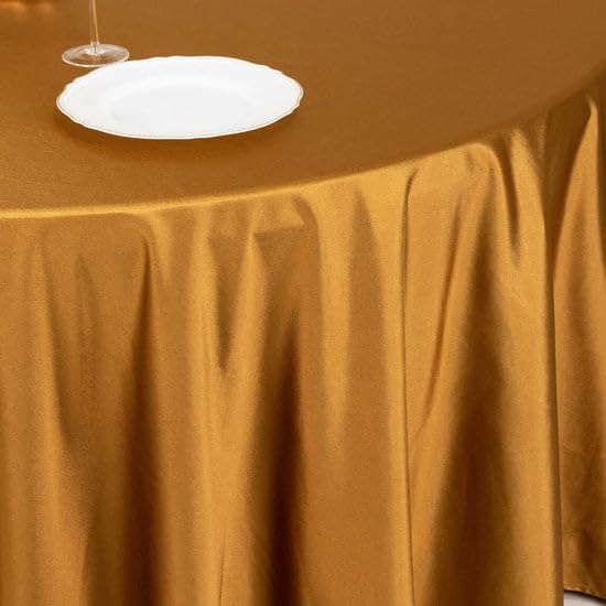 Tableclothsfactory Shimmer Gold Premium Scuba Round Tablecloth, Wrinkle Free Seamless Polyester Tablecloth - 120" - Image 5