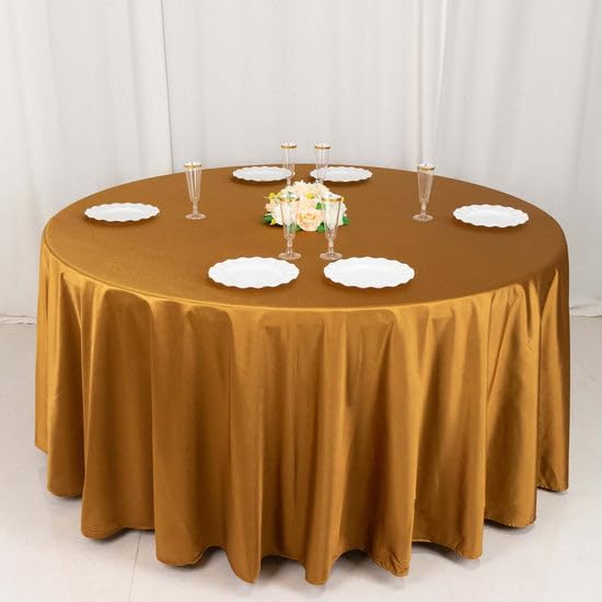 Tableclothsfactory Shimmer Gold Premium Scuba Round Tablecloth, Wrinkle Free Seamless Polyester Tablecloth - 120" - Image 9