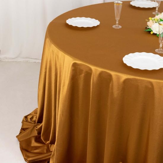 Tableclothsfactory Shimmer Gold Premium Scuba Round Tablecloth, Wrinkle Free Seamless Polyester Tablecloth - 132" - Image 3