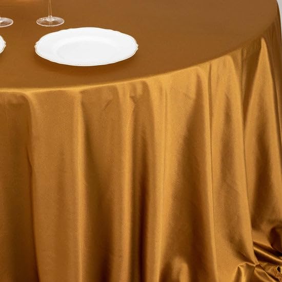 Tableclothsfactory Shimmer Gold Premium Scuba Round Tablecloth, Wrinkle Free Seamless Polyester Tablecloth - 132" - Image 4