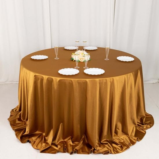 Tableclothsfactory Shimmer Gold Premium Scuba Round Tablecloth, Wrinkle Free Seamless Polyester Tablecloth - 132" - Image 5