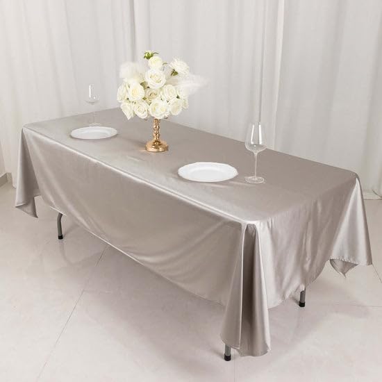 Tableclothsfactory Shimmer Silver Premium Scuba Rectangle Tablecloth, Wrinkle Free Seamless Polyester Tablecloth - 60"x102" - Image 5