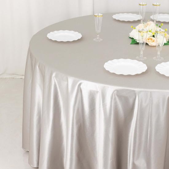 Tableclothsfactory Shimmer Silver Premium Scuba Round Tablecloth, Wrinkle Free Seamless Polyester Tablecloth - 120" - Image 4