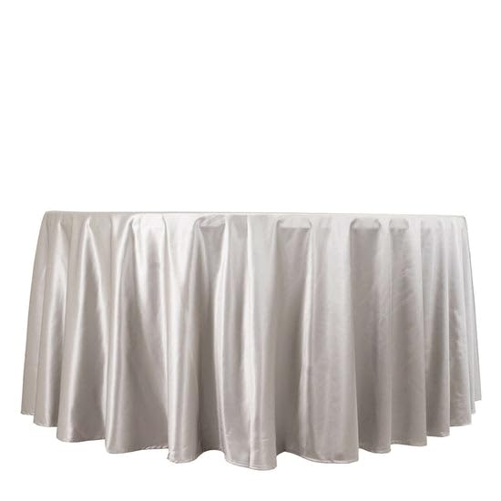 Tableclothsfactory Shimmer Silver Premium Scuba Round Tablecloth, Wrinkle Free Seamless Polyester Tablecloth - 120" - Image 7