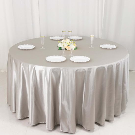 Tableclothsfactory Shimmer Silver Premium Scuba Round Tablecloth, Wrinkle Free Seamless Polyester Tablecloth - 120" - Image 9