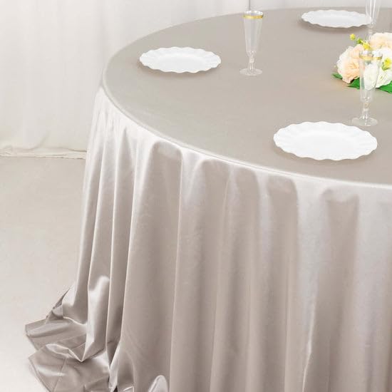 Tableclothsfactory Shimmer Silver Premium Scuba Round Tablecloth, Wrinkle Free Seamless Polyester Tablecloth - 132" - Image 3