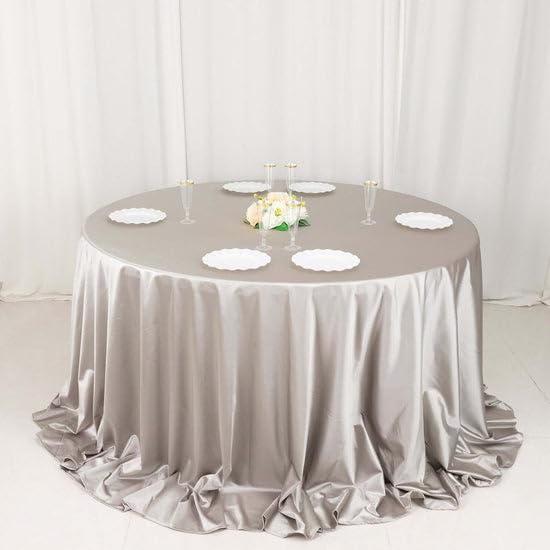 Tableclothsfactory Shimmer Silver Premium Scuba Round Tablecloth, Wrinkle Free Seamless Polyester Tablecloth - 132" - Image 5