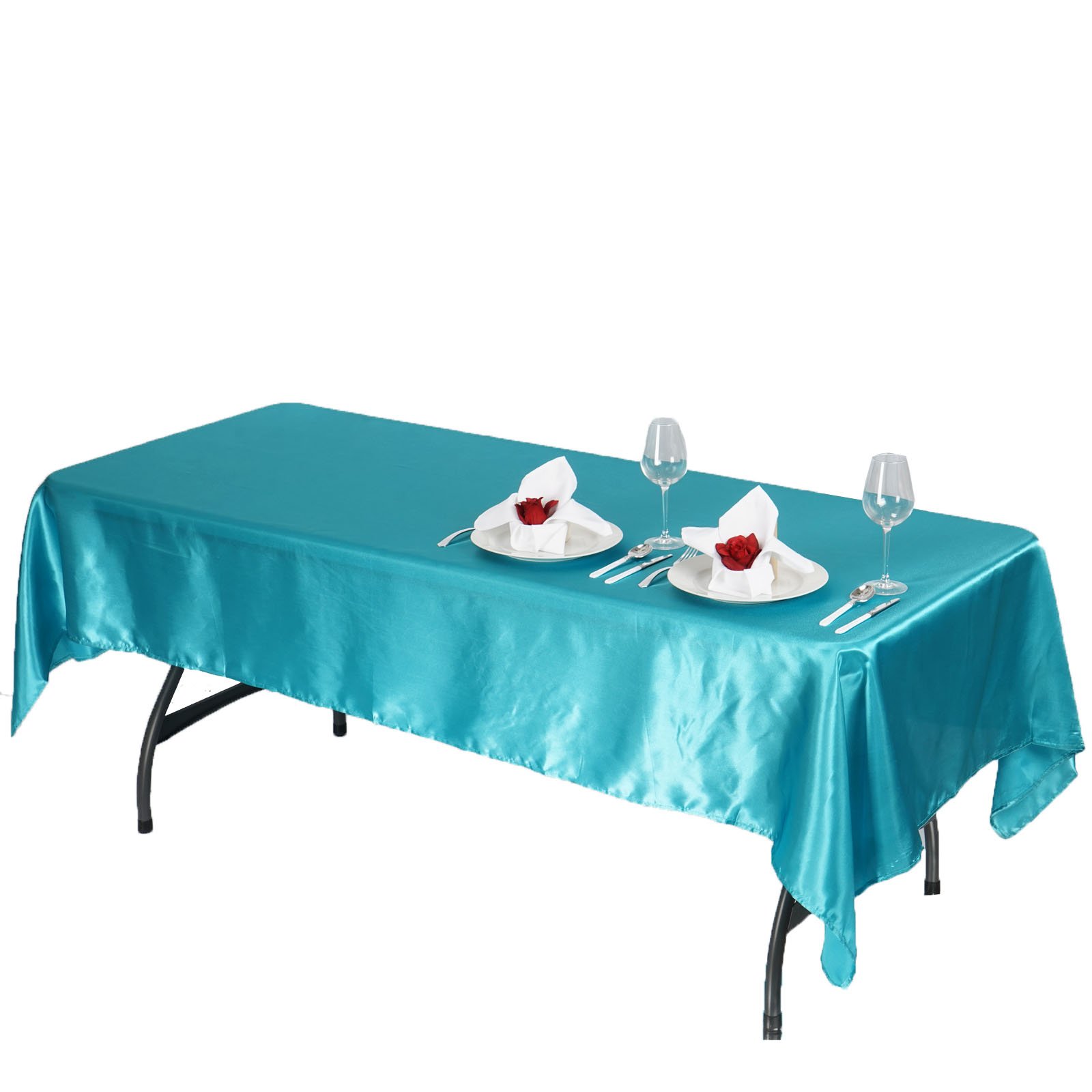 TABLECLOTHSFACTORY Turquoise 60x102 Rectangle Satin Tablecloth - Image 4